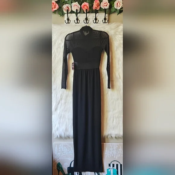 Mixed Threads Elegant Black Mesh Long Sleeve Dress - Picture 4 of 9